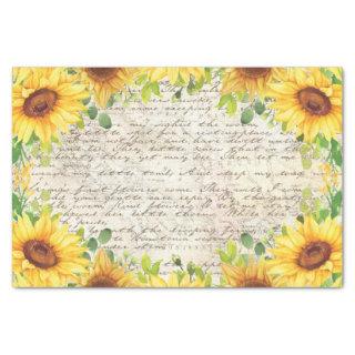 Vintage Rustic Sunflower Old Letter Decoupage Tissue Paper