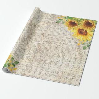 Vintage Rustic Sunflower Old Letter Decoupage