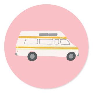 Vintage RV Van Motorhome Campervan Cute Drawing Classic Round Sticker