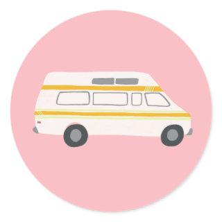 Vintage RV Van Motorhome Campervan Cute Drawing Classic Round Sticker