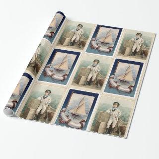 VINTAGE SAILOR BOY ,SAILBOAT,ANCHOR AND LIFEBELT