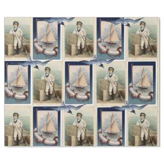 VINTAGE SAILOR BOY ,SAILBOATS,ANCHORS AND SEAGULLS