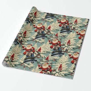 Vintage Santa and Bell Light Blue