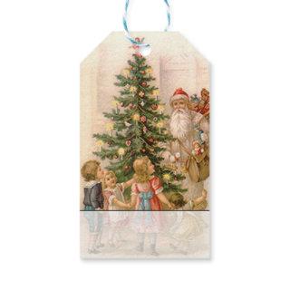 Vintage Santa and Children Around Christmas Tree Gift Tags