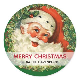 Vintage Santa Claus with Pine Wreath Christmas Classic Round Sticker