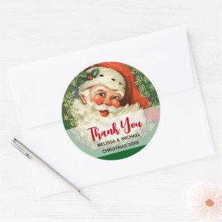 Vintage Santa Claus with Pine Wreath Classic Round Sticker
