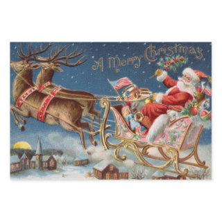 Vintage Santa in Sleigh Flying over Village   Sheets