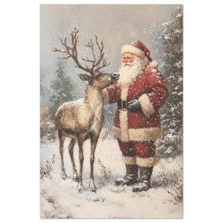Vintage Santa Petting A Reindeer Decoupage Tissue Paper