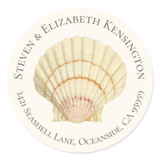 Vintage Scallop Single Seashell Address Classic Round Sticker