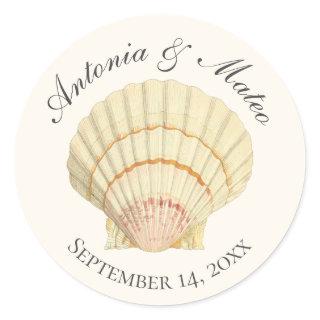 Vintage Scallop Single Seashell Wedding Classic Round Sticker