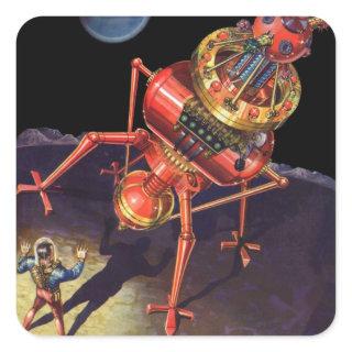 Vintage Science Fiction Astronaut with Alien Robot Square Sticker