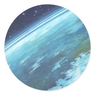 Vintage Science Fiction, Earth at Night with Stars Classic Round Sticker