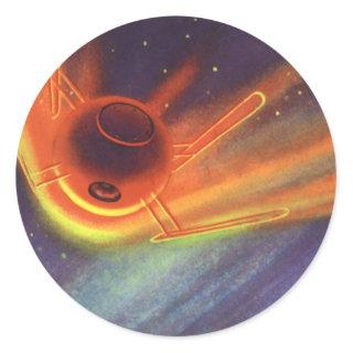 Vintage Science Fiction, Glowing Rocket in Space Classic Round Sticker