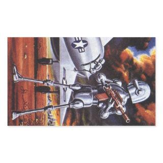 Vintage Science Fiction Military Robot Soldiers Rectangular Sticker