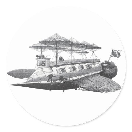 Vintage Science Fiction Steampunk Airship Eclipse Classic Round Sticker