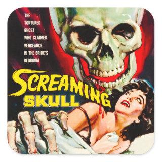Vintage "Screaming Skull" Movie Film Box Square Sticker