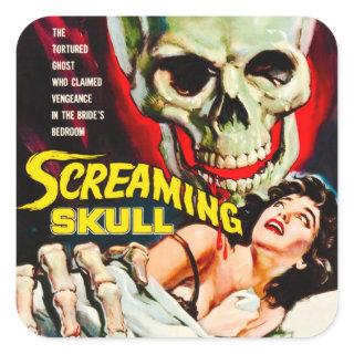 Vintage "Screaming Skull" Movie Film Box Square Sticker