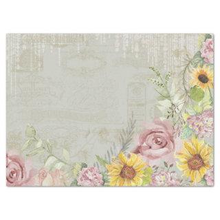 Vintage Script Blush Floral Sunflower Sage Mint Tissue Paper