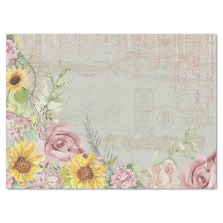 Vintage Script Floral Hydrangeas Watercolor Sage Tissue Paper