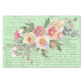 Vintage script with pink and white roses  tissue paper