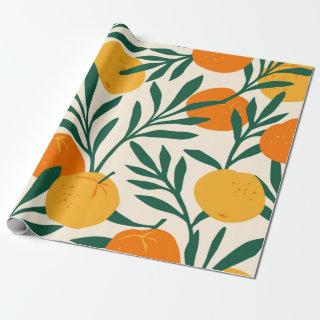 Vintage seamless pattern with mandarins. Trendy ha