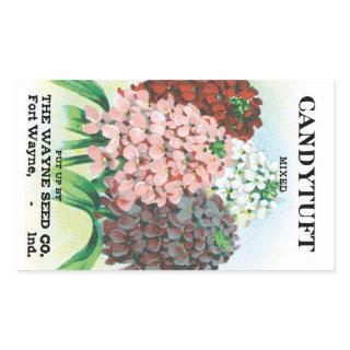 Vintage Seed Packet Art, Candytuft Garden Flowers Rectangular Sticker