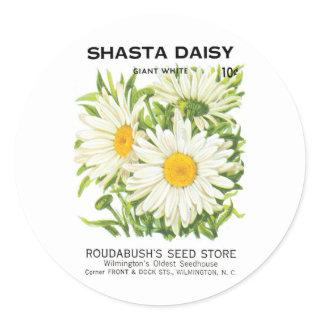 Vintage Seed Packet Art, Shasta Daisy Flowers Classic Round Sticker