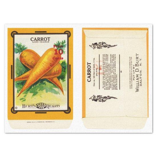 Vintage Seed Packet Carrots and Instructions Tissue Paper