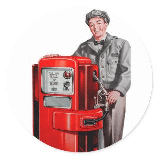 Vintage Service Station Gasoline Attendant Classic Round Sticker