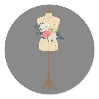 Vintage sewing cute dress form classic round sticker