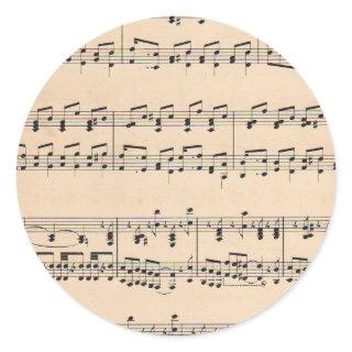 Vintage Sheet Music Score Notes Classic Round Sticker
