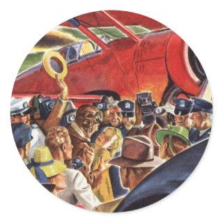 Vintage Single Prop Airplane Pilot with Paparazzi Classic Round Sticker