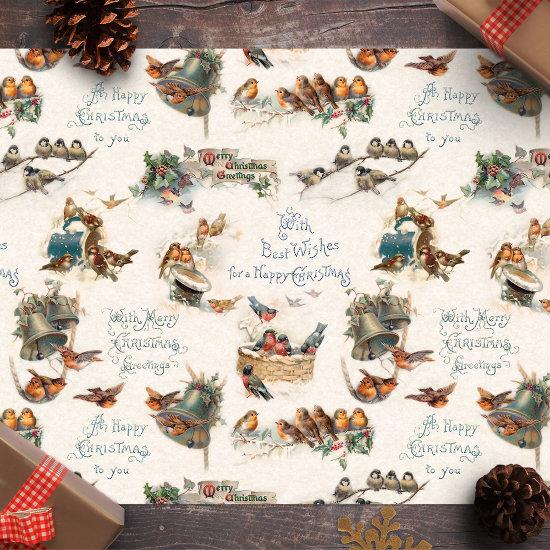 Vintage Snow Birds and Christmas Greetings Tissue Paper