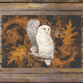 Vintage Snowy Owls on Orange Damask Halloween Tissue Paper