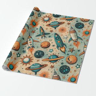 Vintage Spacecraft Rocket Ships Pattern -Cosmos(7)