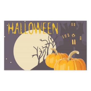 Vintage Spooky Halloween Moon and Pumpkin at Night Rectangular Sticker