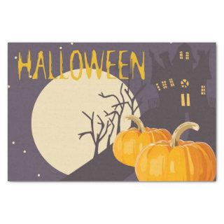 Vintage Spooky Halloween Moon and Pumpkin at Night Tissue Paper