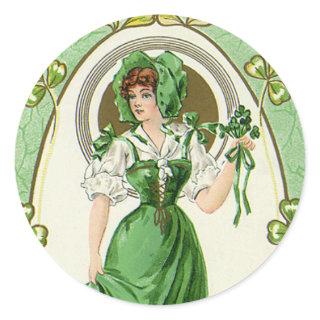 Vintage St. Patrick's Day, My Pretty Irish Colleen Classic Round Sticker