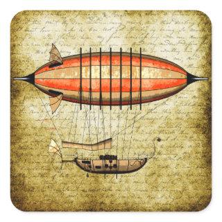 Vintage Steampunk Airship Square Sticker