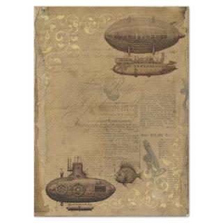 Vintage Steampunk Blimp and Submarine Decoupage Tissue Paper