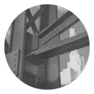 Vintage Steel Construction Skyscraper Architecture Classic Round Sticker