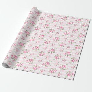 Vintage stripe and  floral roses classic pale pink
