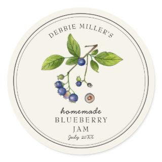 Vintage style Blueberry Jam jar on Off white Classic Round Sticker