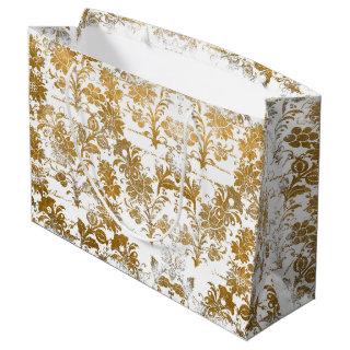 Vintage Style Grunge Gold Damask Floral Pattern Large Gift Bag