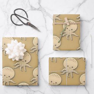 Vintage Style Sepia Baby Octopus Pattern  Sheets