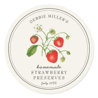 Vintage style Strawberry on off-white Jam jar Classic Round Sticker