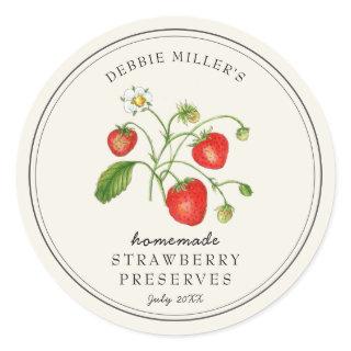 Vintage style Strawberry on off-white Jam jar Classic Round Sticker