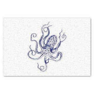 Vintage Stylized Octopus Drawing #1 Blue Tissue Paper