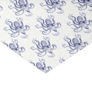 Vintage Stylized Octopus Drawing #1 Blue Tissue Paper