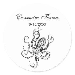 Vintage Stylized Octopus Drawing #1 Classic Round Sticker
